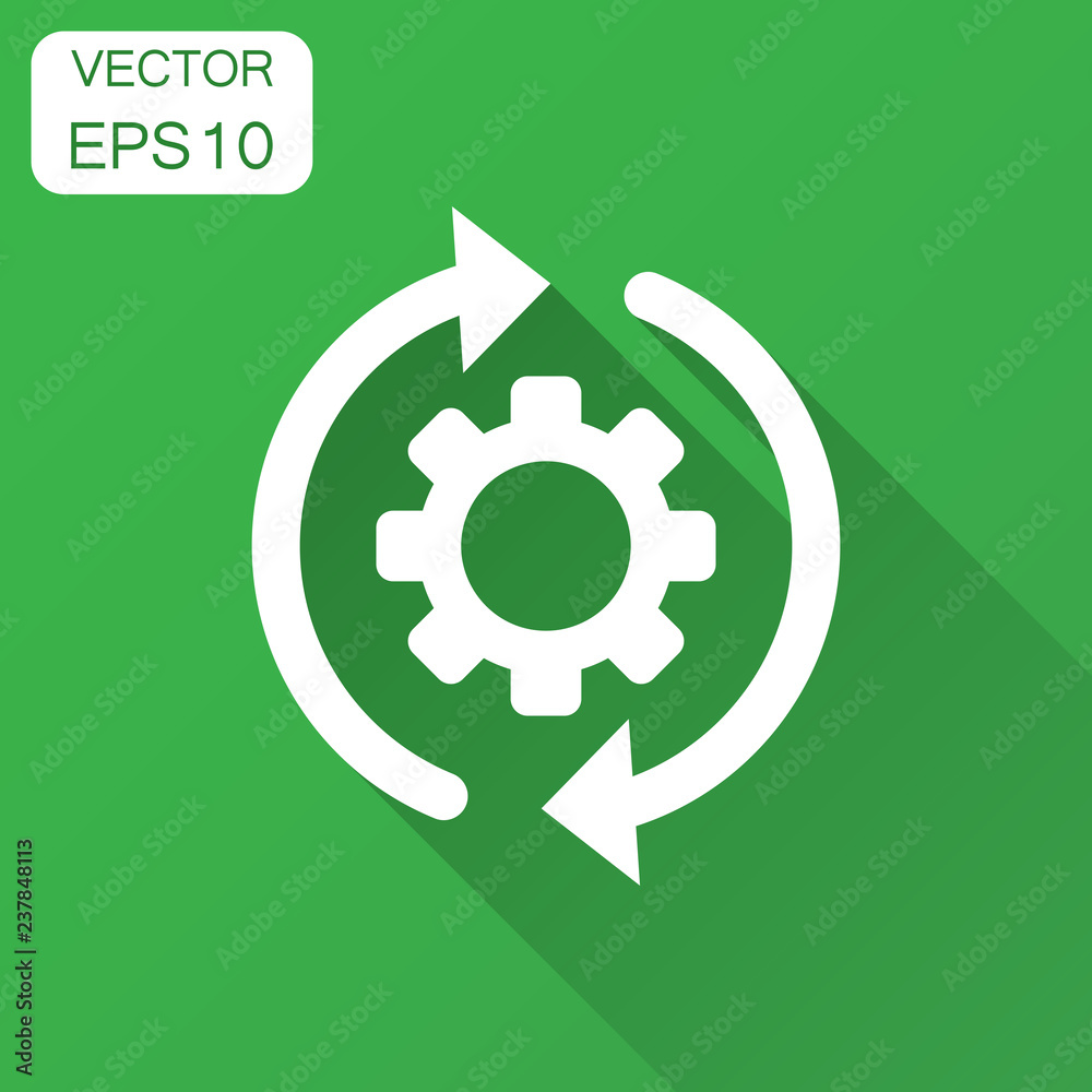 Workflow process icon in flat style. Gear cog wheel with arrows vector illustration with long shadow. Workflow business concept. Workflow process icon in flat style. Gear cog wheel with arrows vector illustration with long shadow. Workflow business concept.