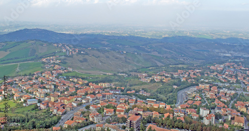 Residential areas at the foot of the mountains in the Republic of San Marino in Italy