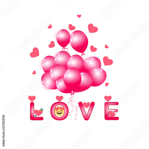 Set of pink balloon for festival and party in happiness of life with word. LOVE.