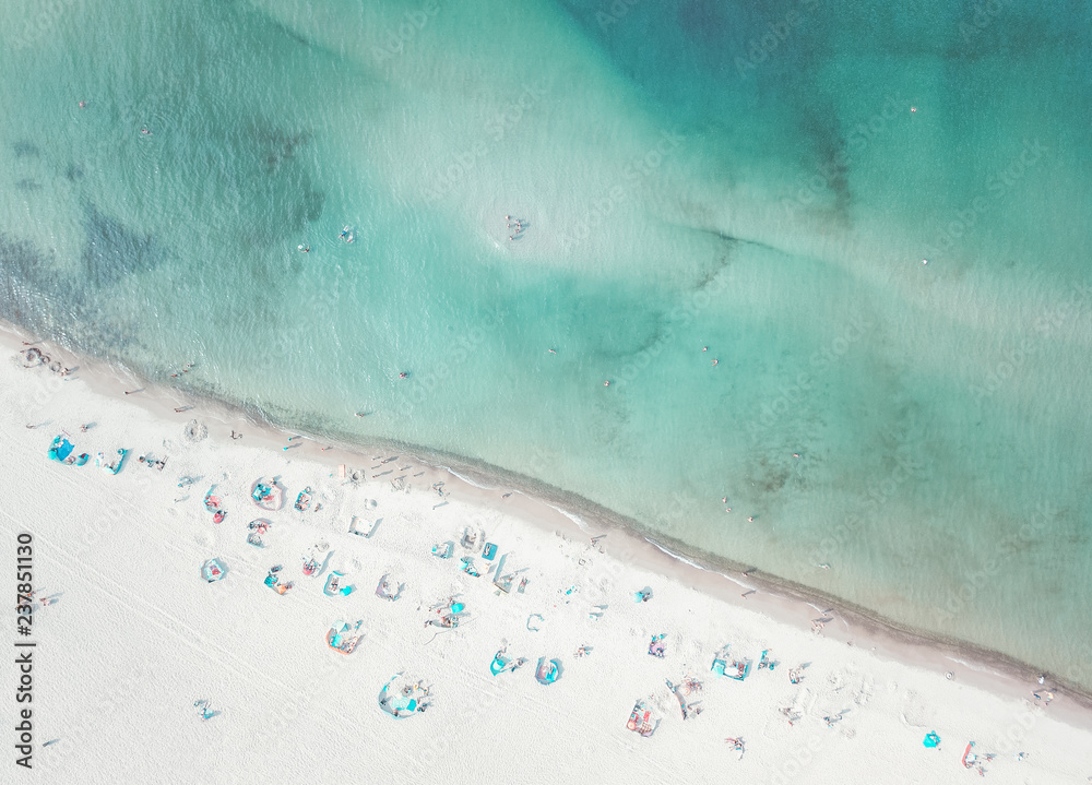 Pastel colored aerial view of a beach on the sunny day