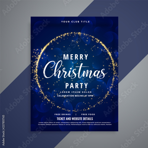 blue merry christmas sparkles party flyer template
