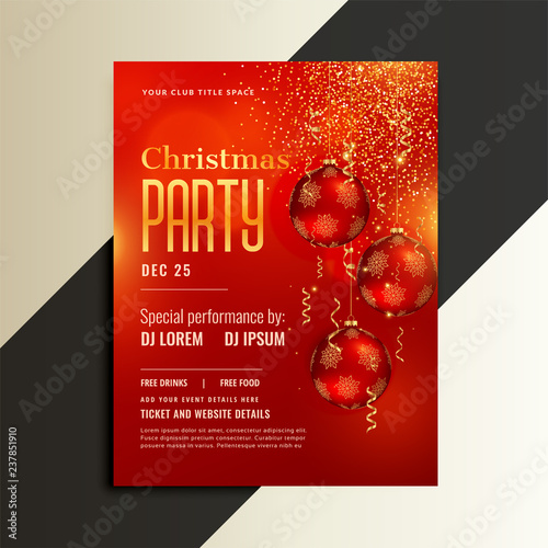 christmas party poster flyer in shiny red theme