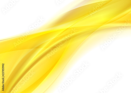 Abstract yellow smooth shiny waves on white background