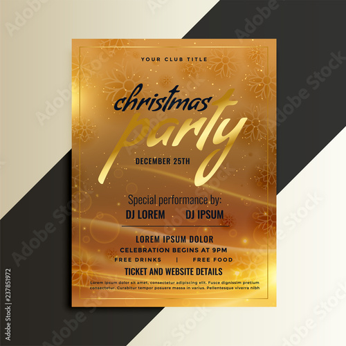 christmas party golden flyer template design