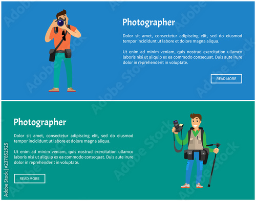 Photographers with Cameras and Equipment Banners