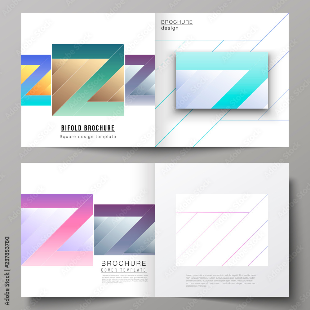 The vector illustration of the editable layout of two covers templates for square design bifold brochure, magazine, flyer, booklet. Creative modern cover concept, colorful background. The vector illustration of the editable layout of two covers templates for square design bifold brochure, magazine, flyer, booklet. Creative modern cover concept, colorful background.