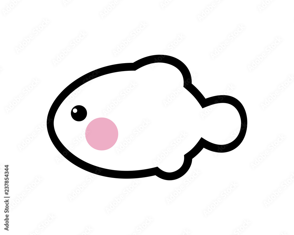 Icon of cute fish with blush on white Icon of cute fish with blush on white