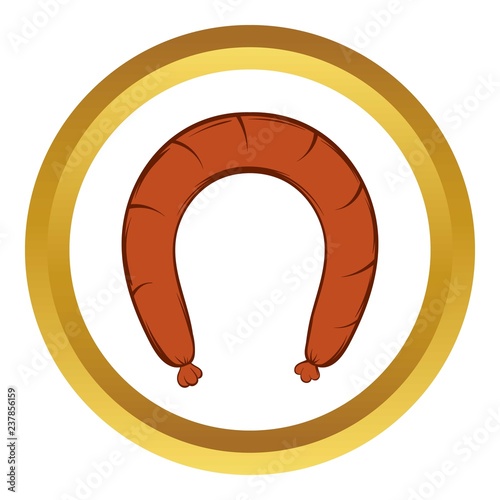 Sausage vector icon in golden circle, cartoon style isolated on white background