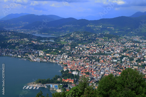 South Switzerland: View from Mount Bré to the city of Lugano