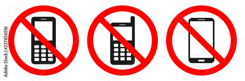 NO MOBILE PHONES allowed sign. Sticker set. Vector.