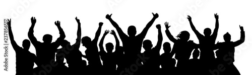 Cheer crowd people, thumb up. Silhouette party celebrating. Applause people hands up. Stand alone, separate group of people. Vector Illustration