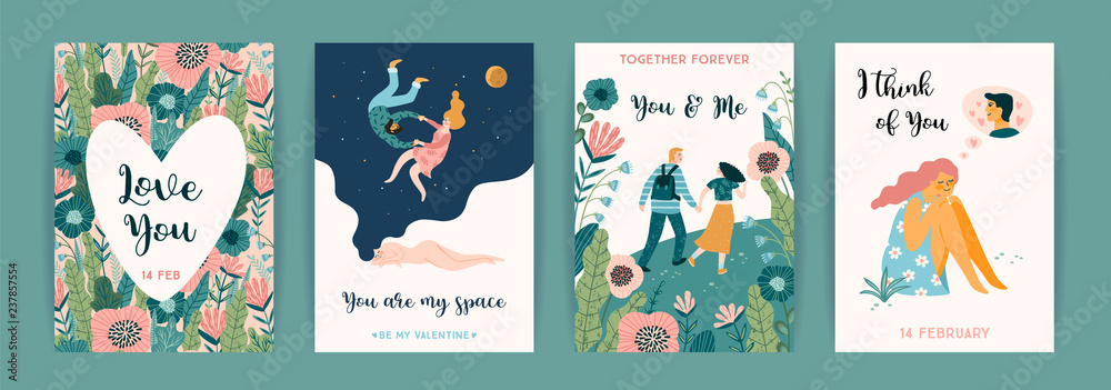 Romantic set of cute illustration. Vector design concept for Valentines Day and other users.