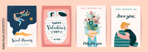 Romantic set of cute illustration. Vector design concept for Valentines Day and other users.