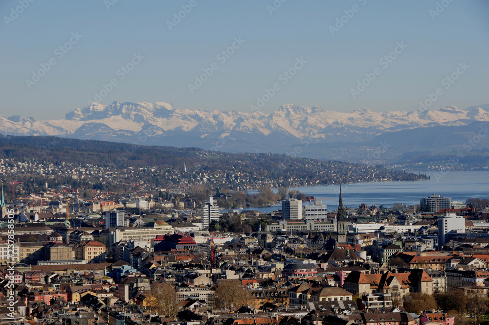Panoramic view of Zürich-City from Switzerlands highest skyscraper