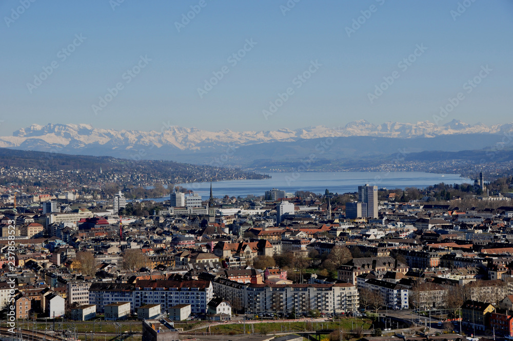 Panoramic view of Zürich-City from Switzerlands second highest skyscraper