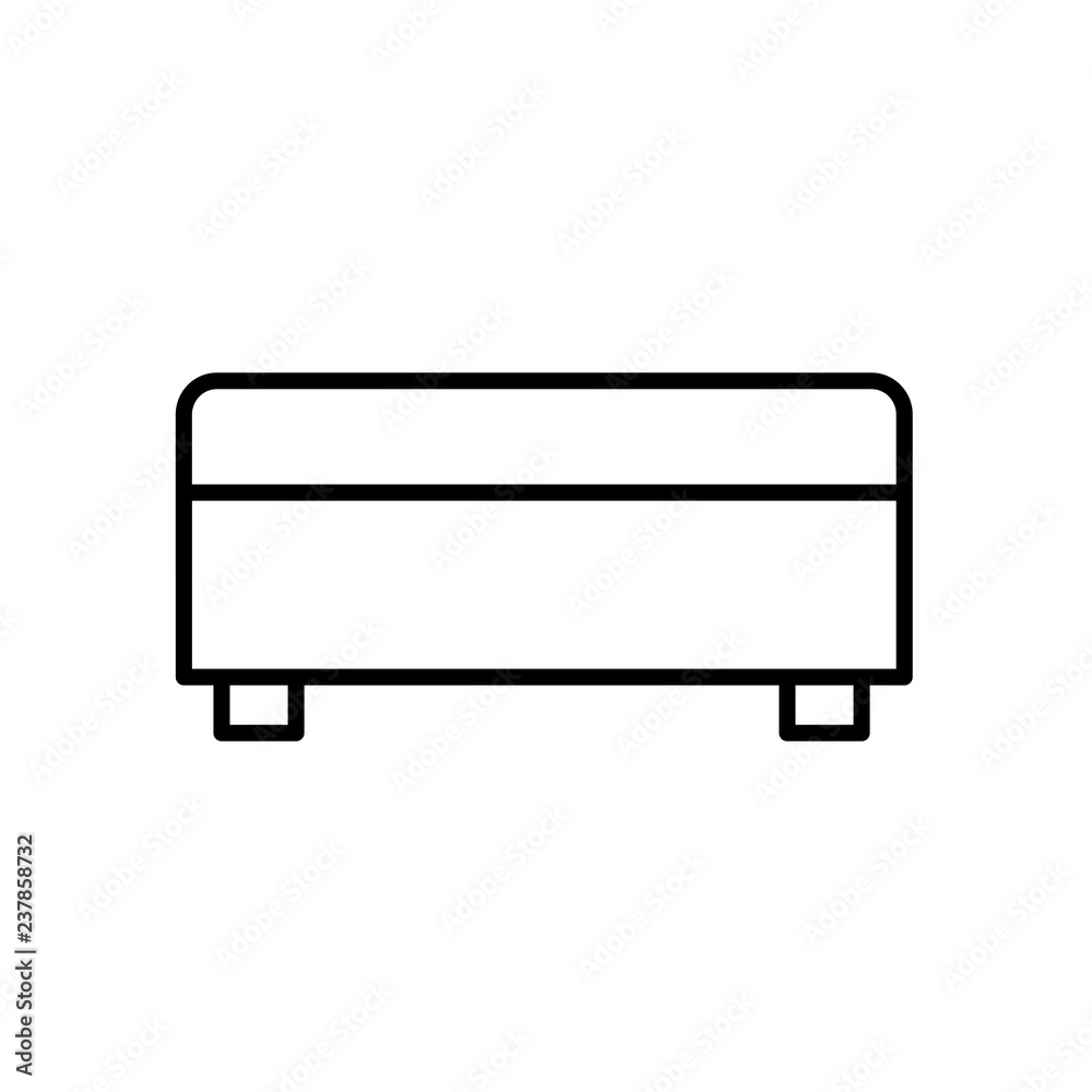 Upholstered storage bench. Entryway patio furniture. Vector line icon. Isolated object Upholstered storage bench. Entryway patio furniture. Vector line icon. Isolated object