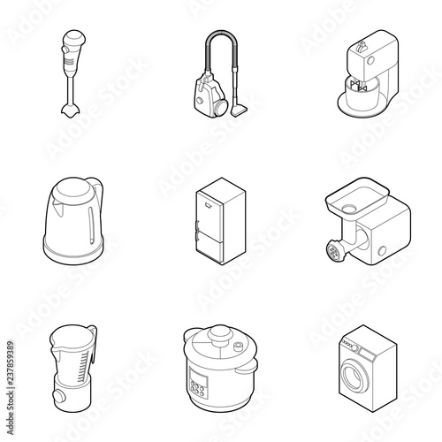 Kitchen appliances icons set. Outline illustration of 9 kitchen appliances vector icons for web