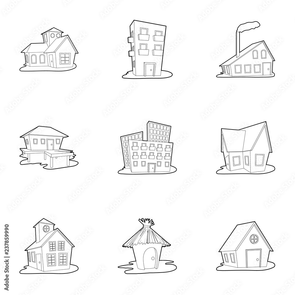 Dwelling icons set. Outline illustration of 9 dwelling vector icons for web Dwelling icons set. Outline illustration of 9 dwelling vector icons for web