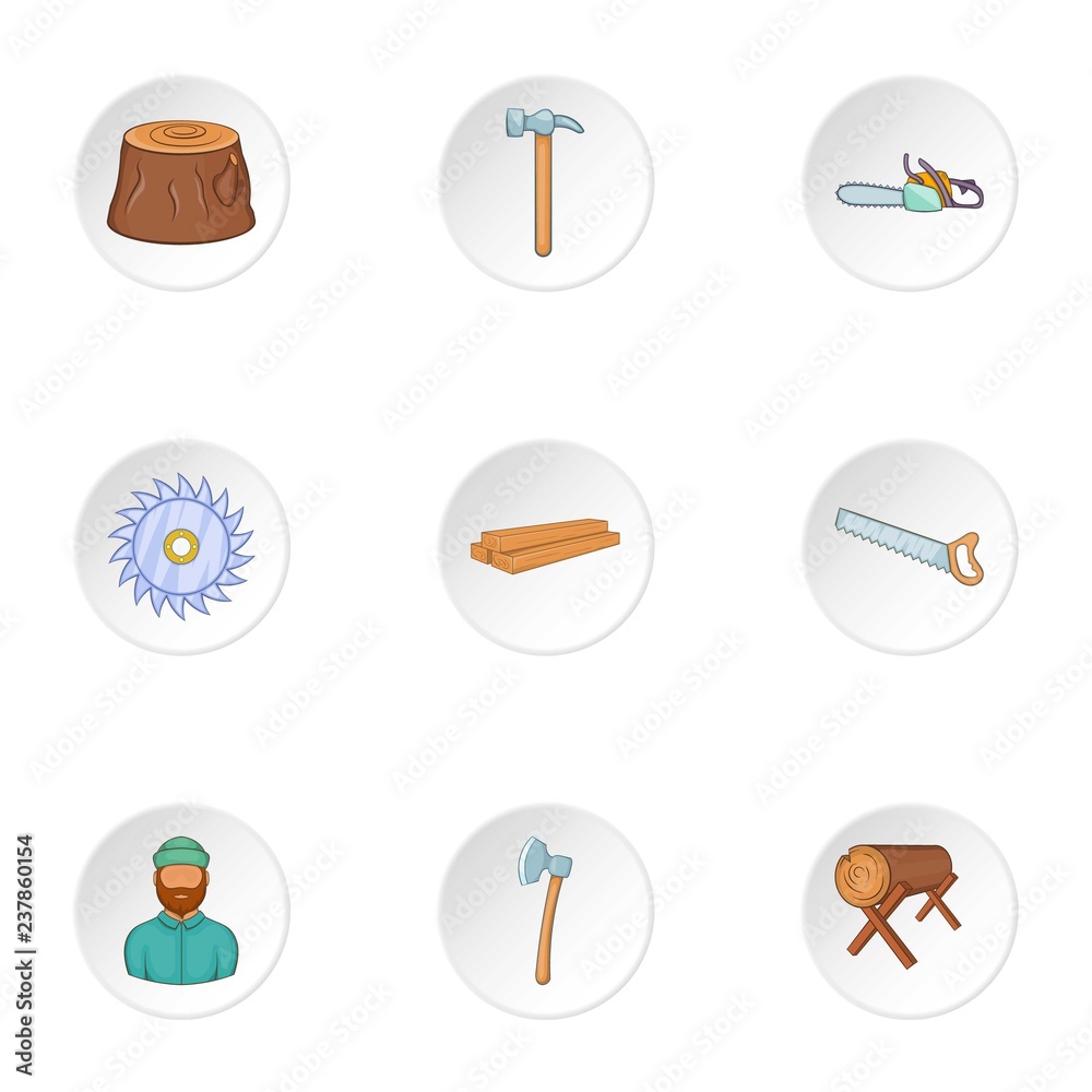 Sawing icons set. Cartoon illustration of 9 sawing vector icons for web