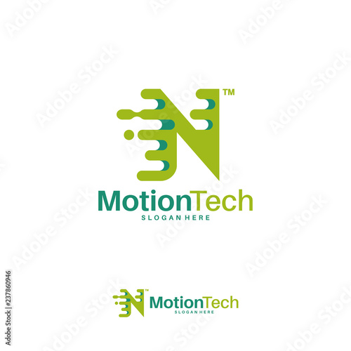 Fast Move N Initial Technology logo template, Motion N Letter Tech logo symbol, Logo icon template