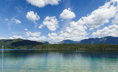 Beautiful weather at the Eibsee, perfect for a relaxing ride in the pedal boat.