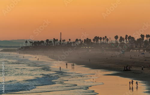 Evening sunset on Huntington beach in southern California
