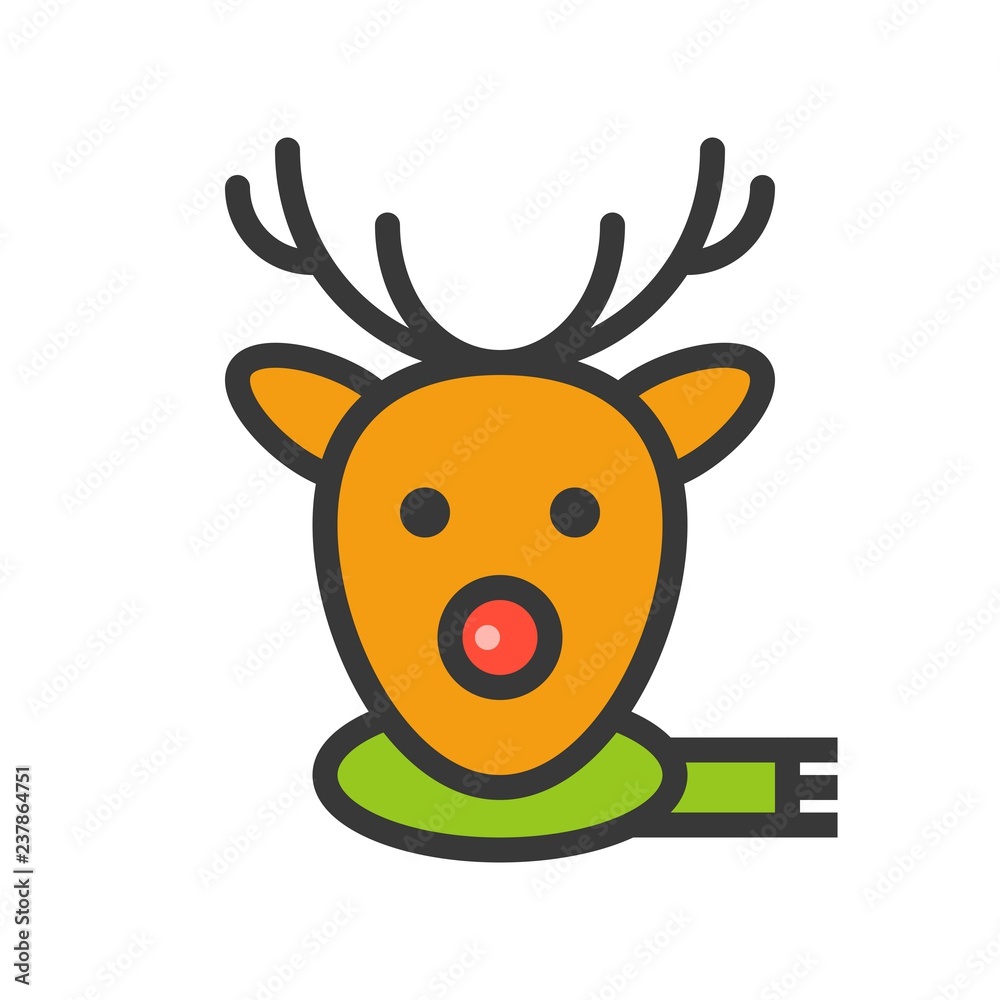 Reindeer face vector, Christmas related style design icon, editable outline Reindeer face vector, Christmas related style design icon, editable outline