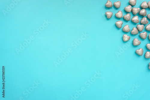 Group of hearts on blue background