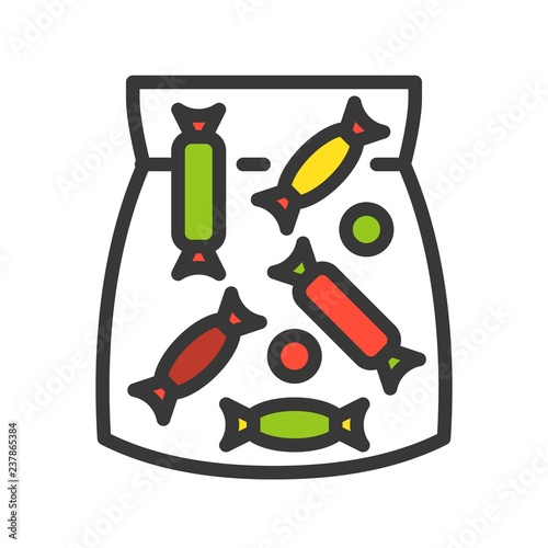 Toffee bag vector, Christmas related filled style icon, editable outline