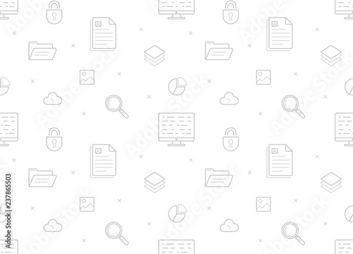 Thin line seamless pattern with web icons. Archive, folders, search and other symbols. Vector.