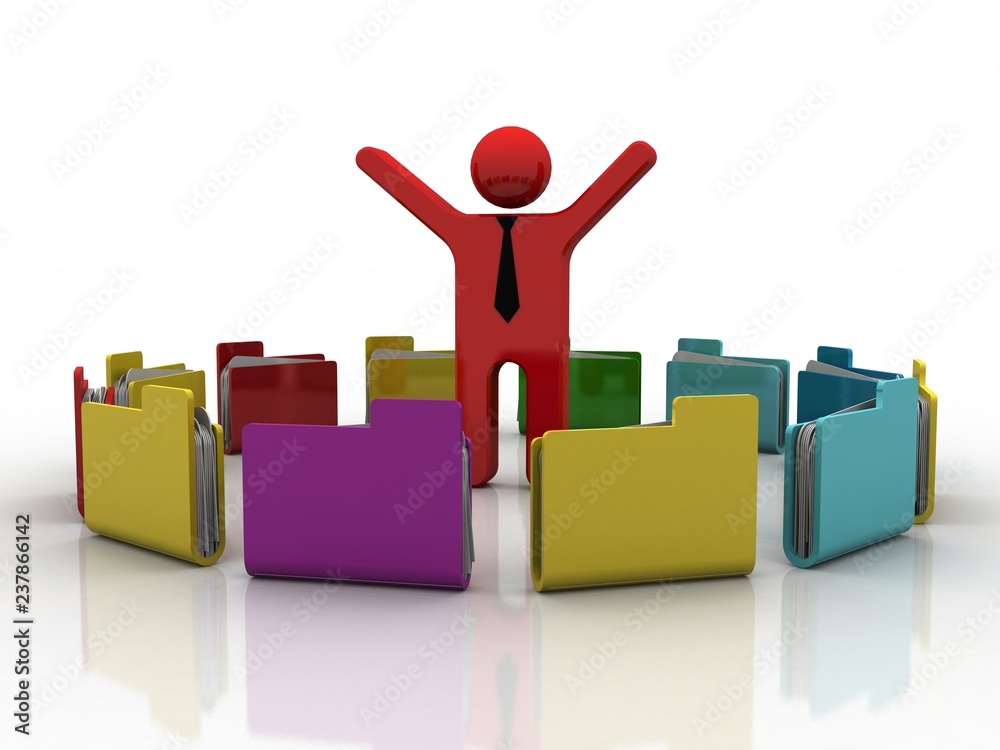 3d rendering folder documents with office man 3d rendering folder documents with office man
