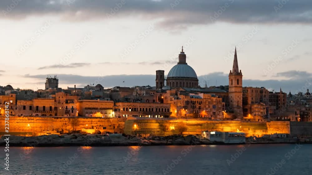 Morning hyper lapse of Valletta old town, Malta