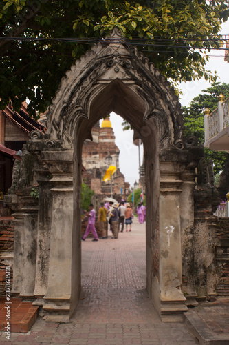 The entrance to the historic park  in The Wat Yai Chai Mongkhon  Thailand.