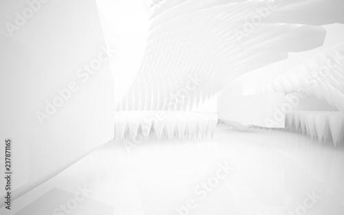 Abstract white interior of the future  with neon lighting. 3D illustration and rendering