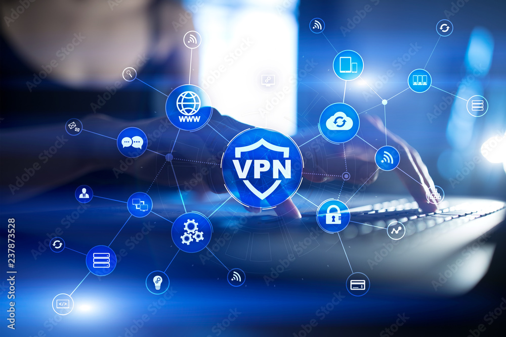 Fototapeta premium VPN Virtual Private network protocol. Cyber security and privacy connection technology. Anonymous Internet.