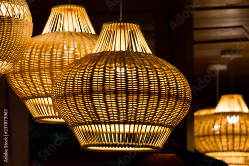 Lamp design bamboo basket on the ceiling.
