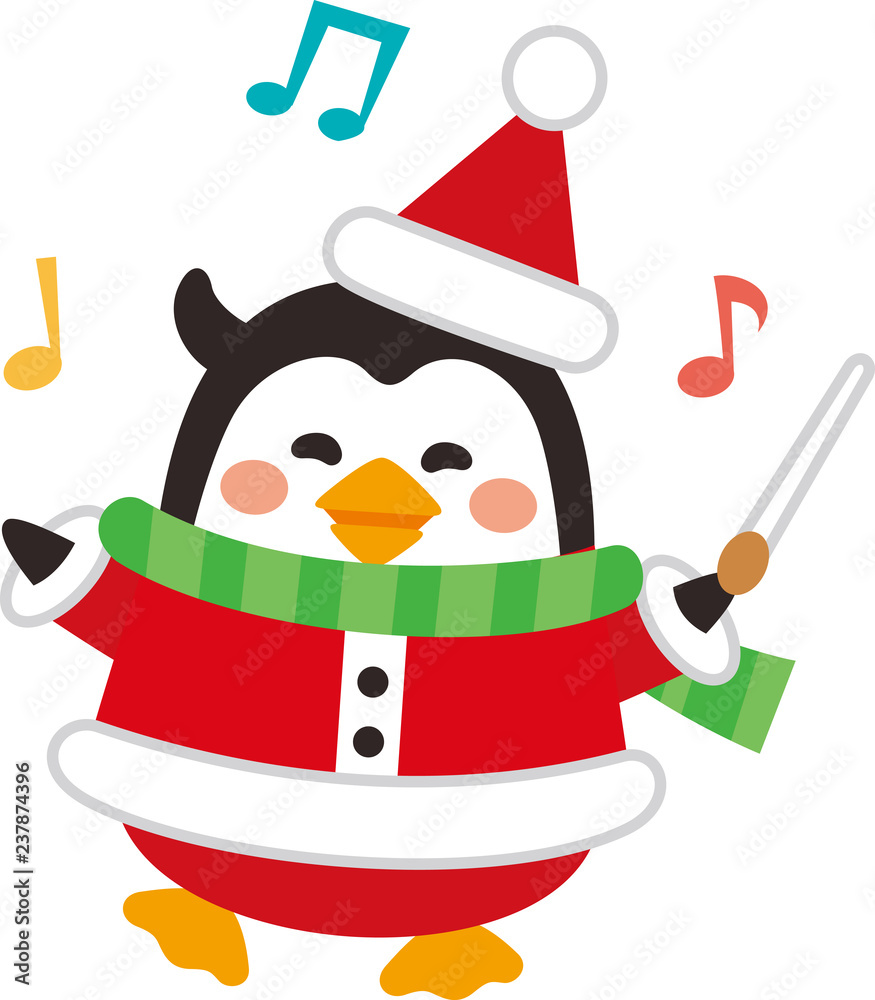 クリスマス素材 指揮棒をふるかわいいサンタペンギン ベクターイラスト素材 Stock Vector Adobe Stock