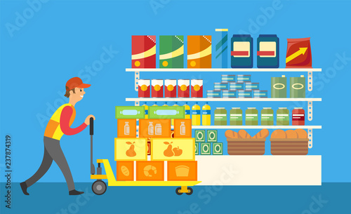 Loader Working in Supermarket Mechandize Vector