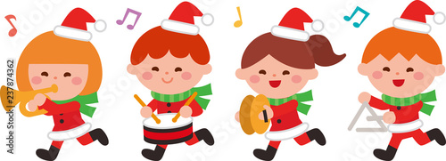 クリスマス素材、音楽を演奏する子供達、ベクターイラスト素材