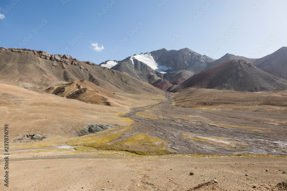 Desert landscape in the Ak-Baital Pass area in the Pamir Mountains in Tajikistan