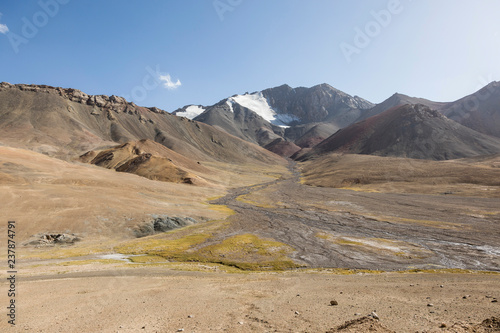 Desert landscape in the Ak-Baital Pass area in the Pamir Mountains in Tajikistan