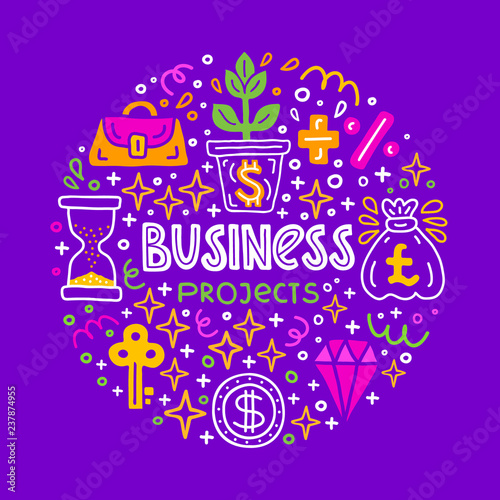 Business project investment handdrawn doodle EPS 10 vector illustration. Lettering text inscription. Capital expenditure finance economics concept. Currency  diamond  start up investing