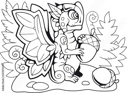 cartoon dragon butterfly coloring book funny illustration