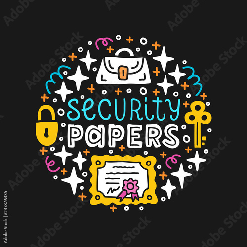 Security paper investing. Capital expenditure finance business commercial economics concept. Investment handdrawn flat doodle vector illustration.