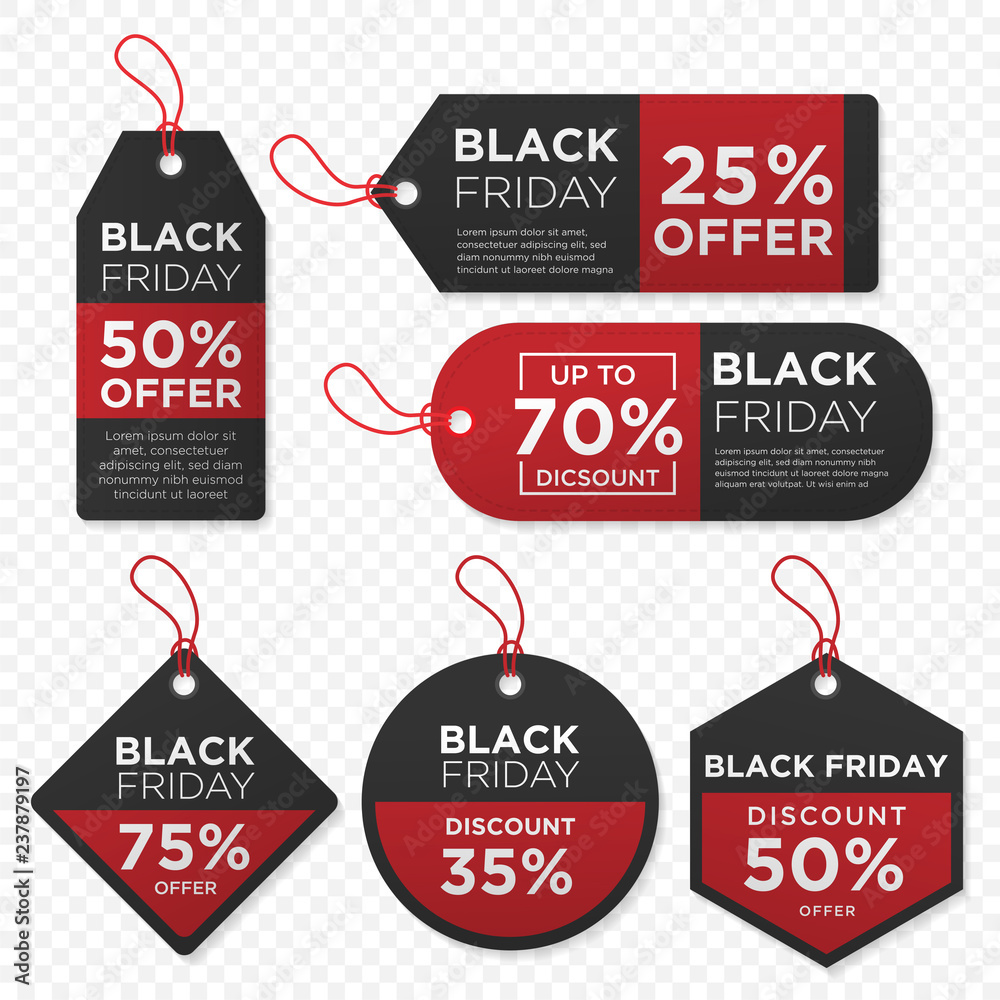 Set of Black Friday Price Tag Labels Tamplates Vector EPS10, With Realistic Concept
