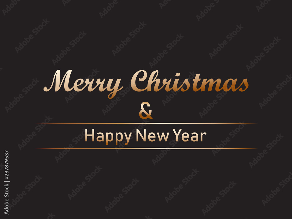 Merry Christmas and happy new year greeting card with gold text on black background Merry Christmas and happy new year greeting card with gold text on black background