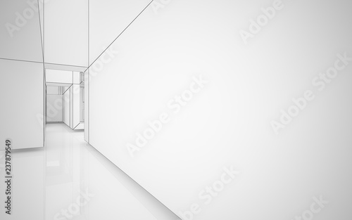 Abstract white interior highlights future. Polygon drawing . Architectural background. 3D illustration and rendering