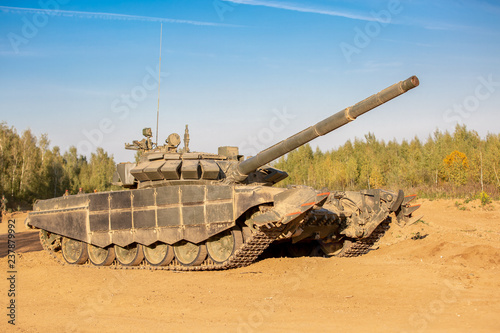 Military tank. Military concept. Tank on exercises.