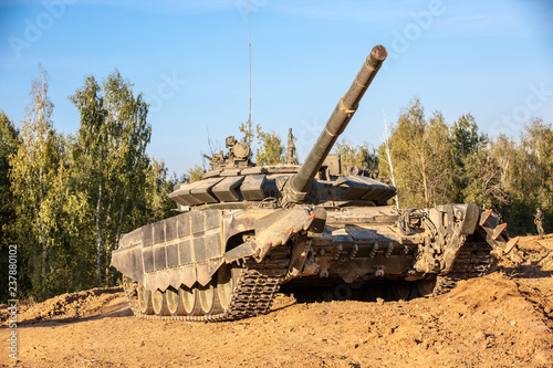 Military tank. Military concept. Tank on exercises. photo