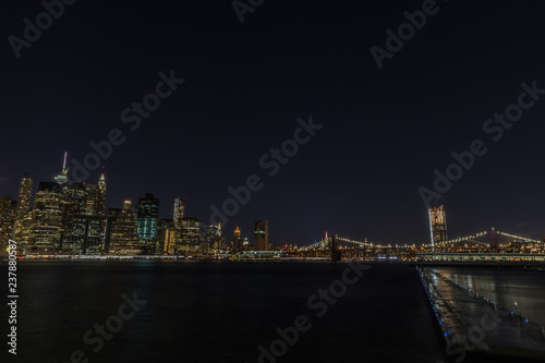 Fototapeta Naklejka Na Ścianę i Meble -  Manhattan skyline panorama with Times Square lights at dusk, New York City